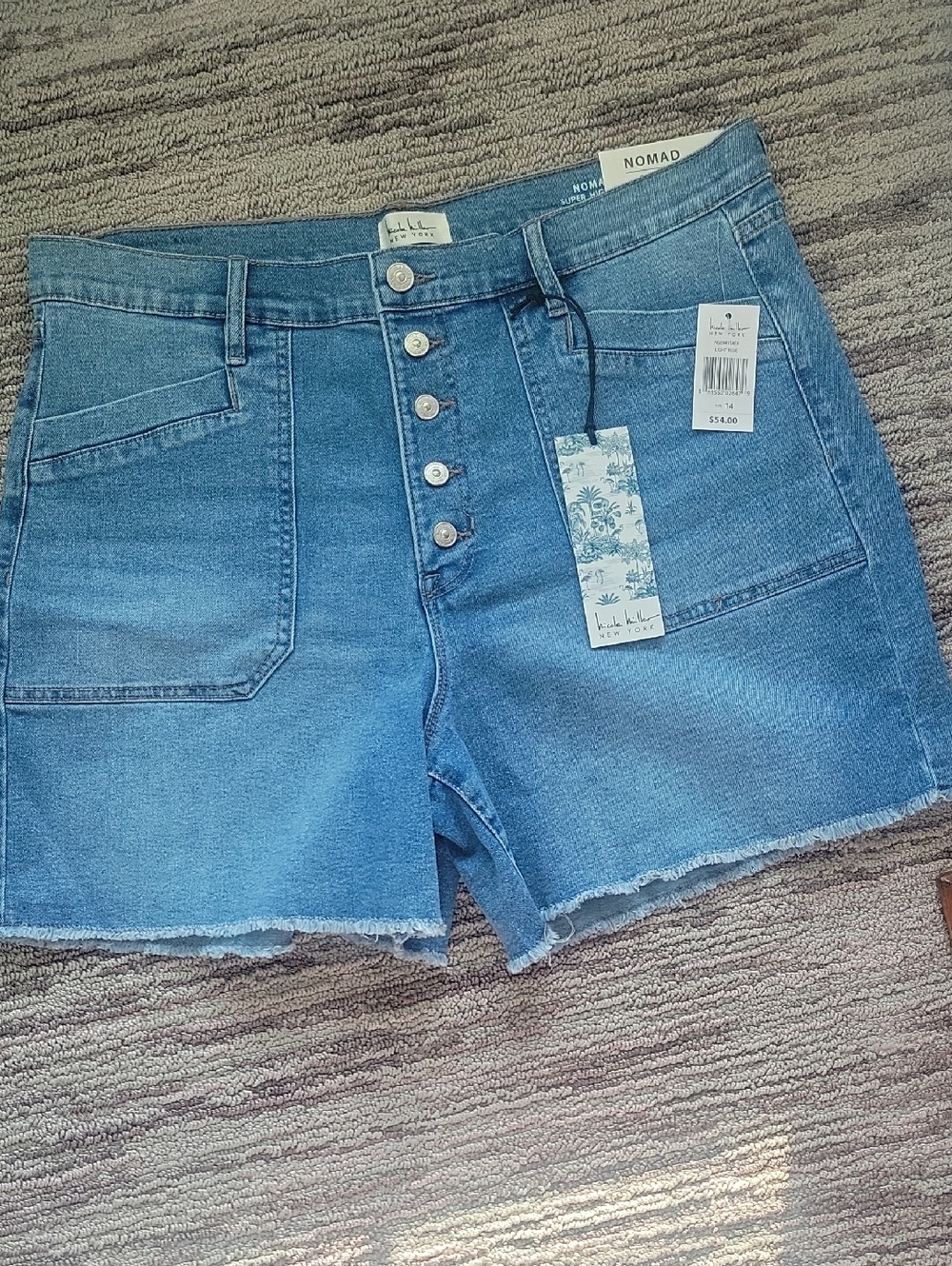 Nomad Light Blue Super High-Rise Button-Front Denim Shorts
